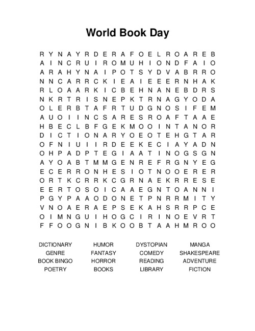 World Book Day Word Search Puzzle