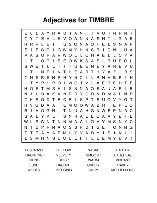 Adjectives for TIMBRE Word Search Puzzle