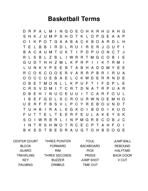 Basketball Terms Word Search Puzzle