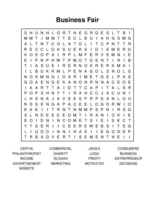 Business Fair Word Search Puzzle