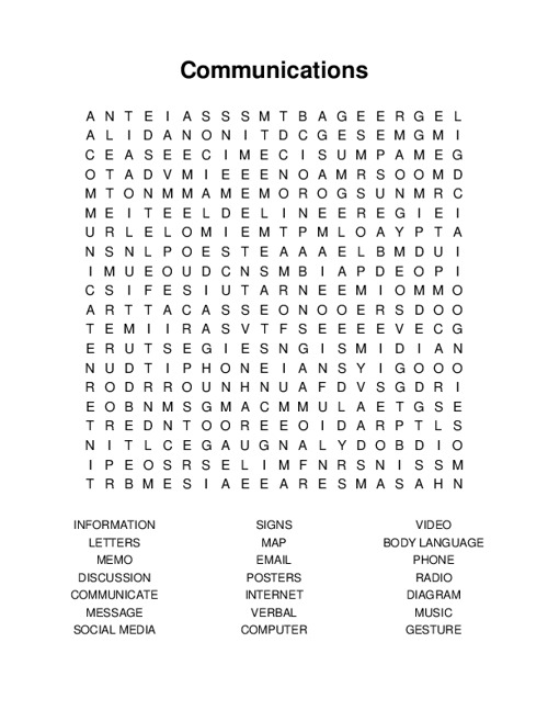 Communications Word Search Puzzle