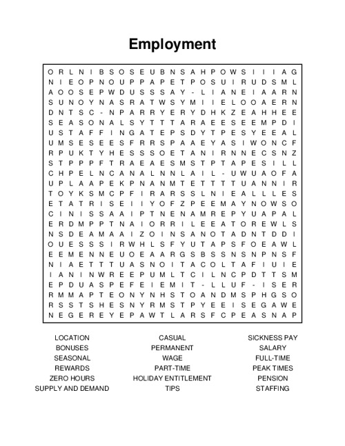 Employment Word Search Puzzle