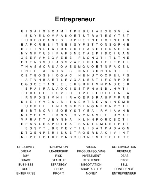 Entrepreneur Word Search Puzzle