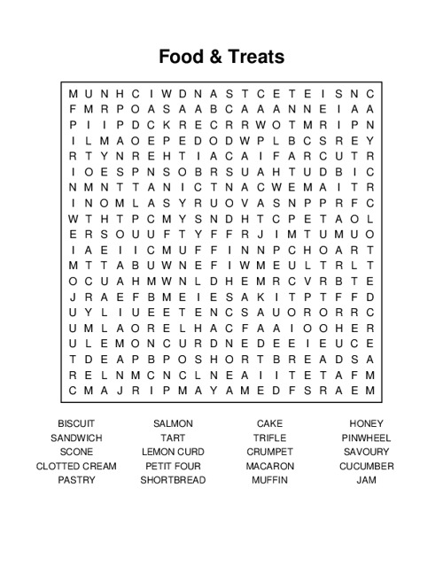 Food & Treats Word Search Puzzle