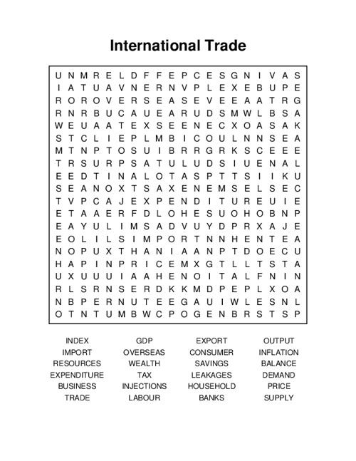 International Trade Word Search Puzzle