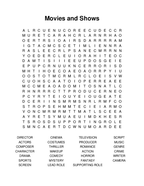 Movies and Shows Word Search Puzzle