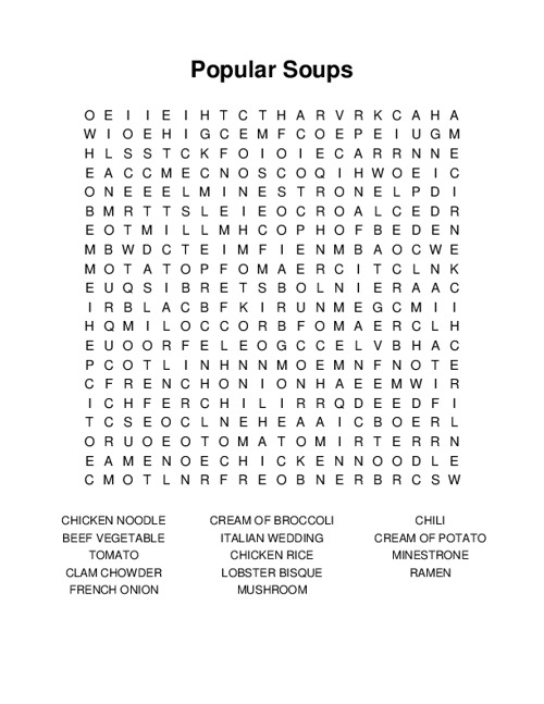 Popular Soups Word Search Puzzle