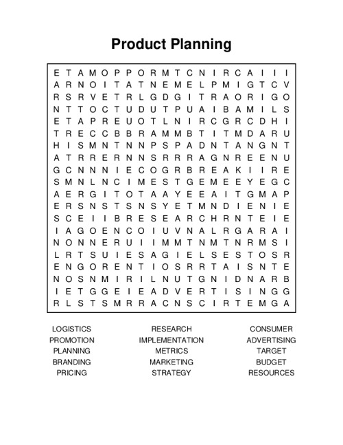 Product Planning Word Search Puzzle