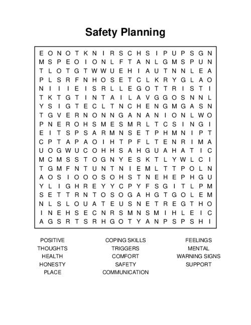 Safety Planning Word Search Puzzle