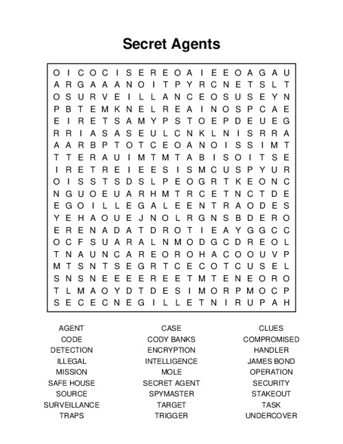 Secret Agents Word Search Puzzle