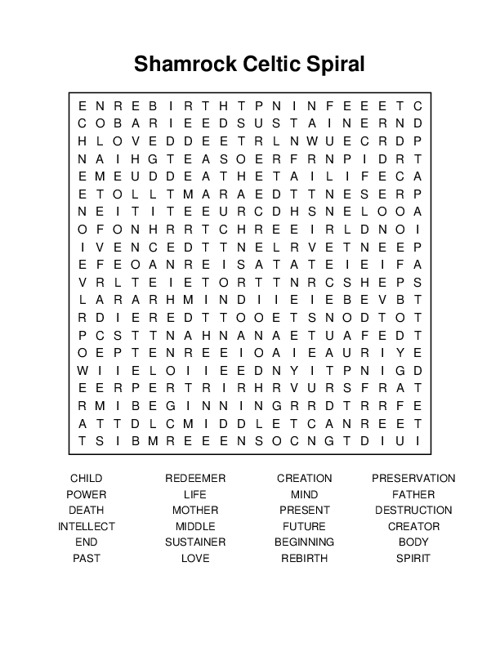 Shamrock Celtic Spiral Word Search Puzzle