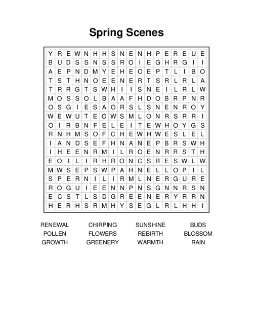 Spring Scenes Word Search Puzzle