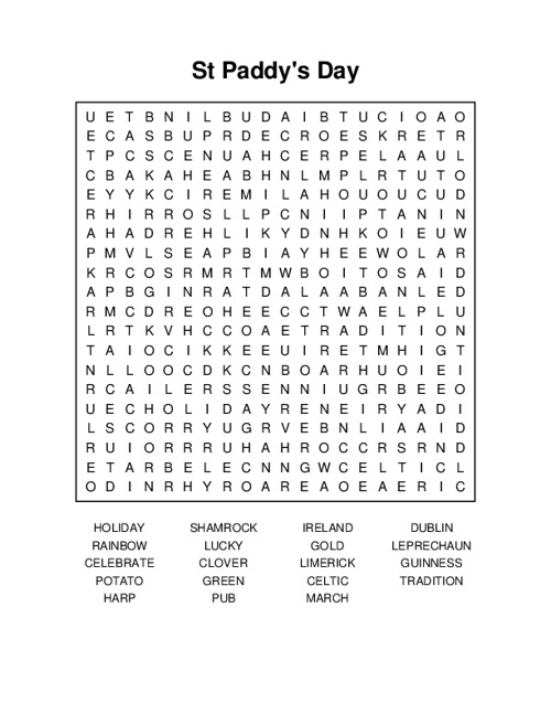 St Paddys Day Word Search Puzzle