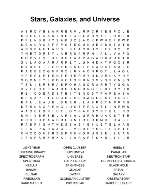 Stars, Galaxies, and Universe Word Search Puzzle