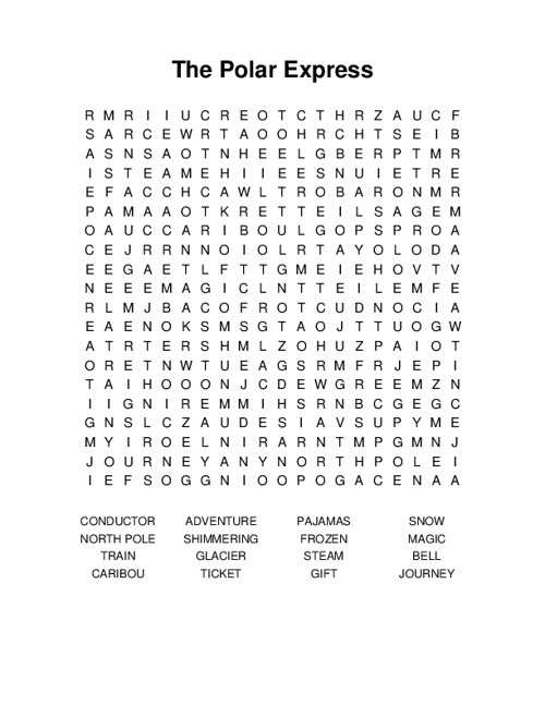 The Polar Express Word Search Puzzle