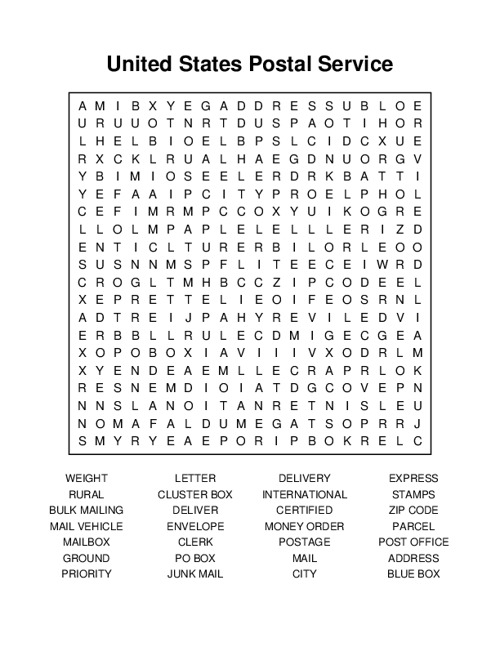 United States Postal Service Word Search Puzzle