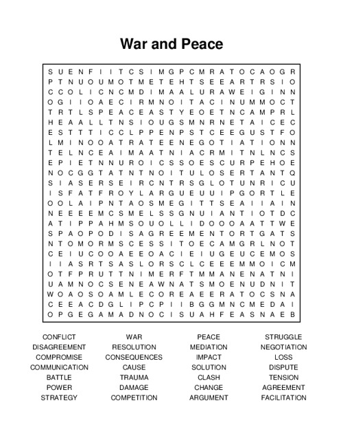 War and Peace Word Search Puzzle