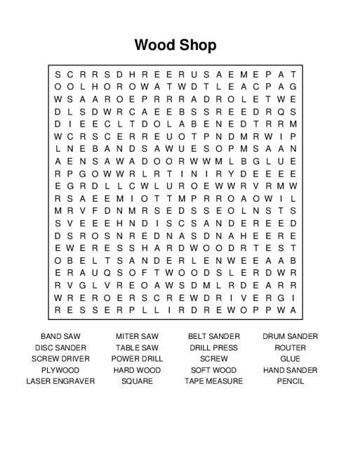 Wood Shop Word Search Puzzle