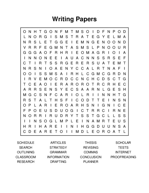 Writing Papers Word Search Puzzle