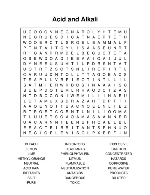Acid and Alkali Word Search Puzzle