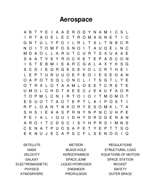 Aerospace Word Search Puzzle