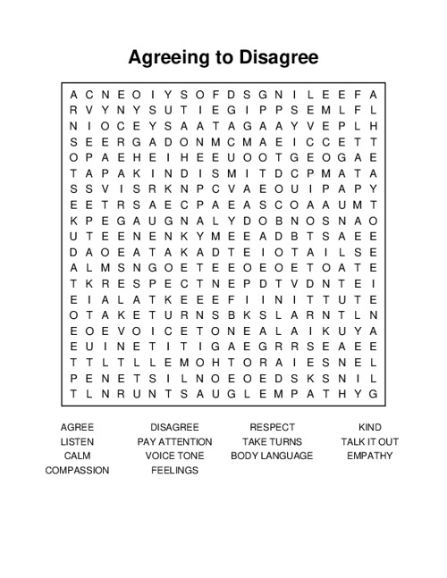 Agreeing to Disagree Word Search Puzzle