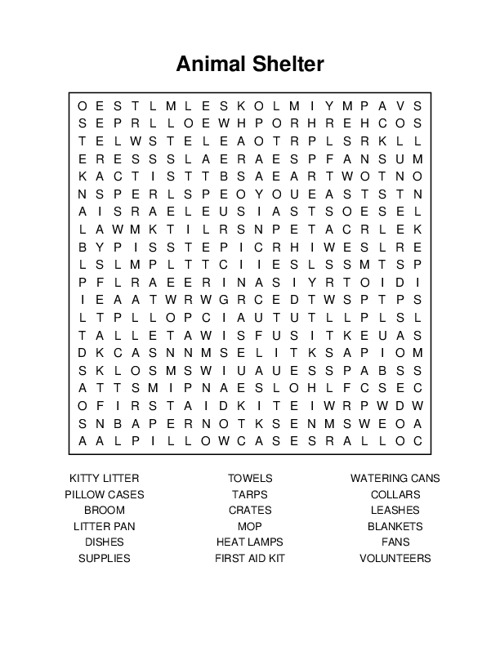 Animal Shelter Word Search Puzzle