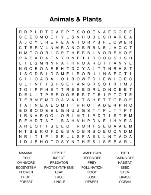 Animals & Plants Word Search Puzzle