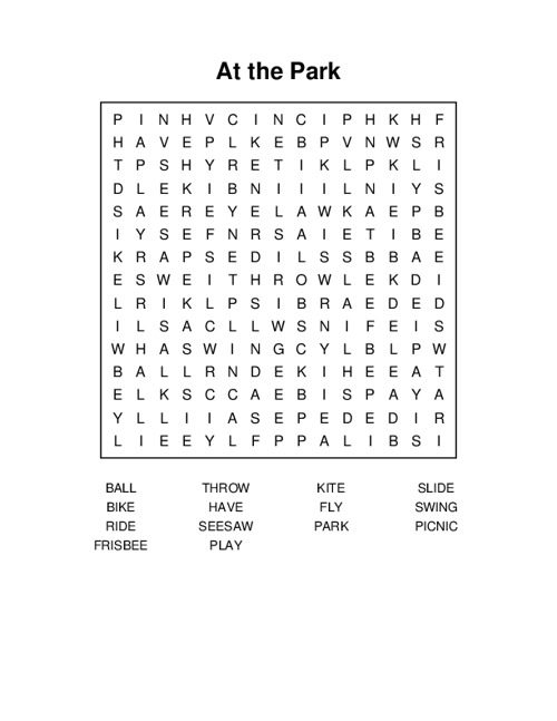 At the Park Word Search Puzzle