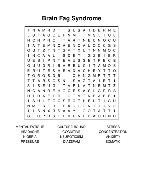 Brain Fag Syndrome Word Search Puzzle