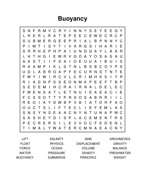 Buoyancy Word Search Puzzle