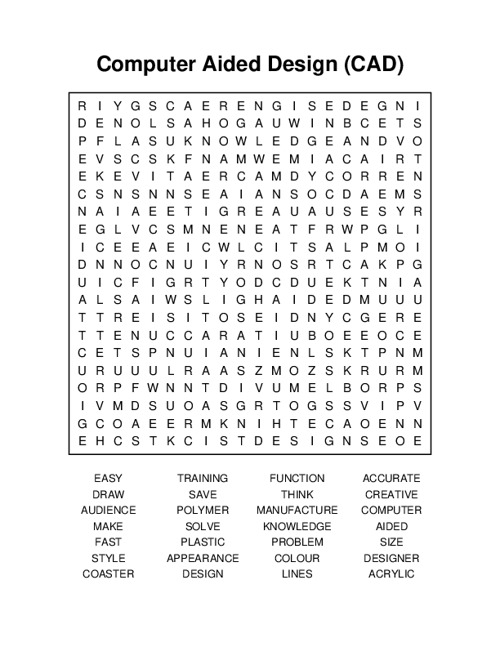 Computer Aided Design (CAD) Word Search Puzzle