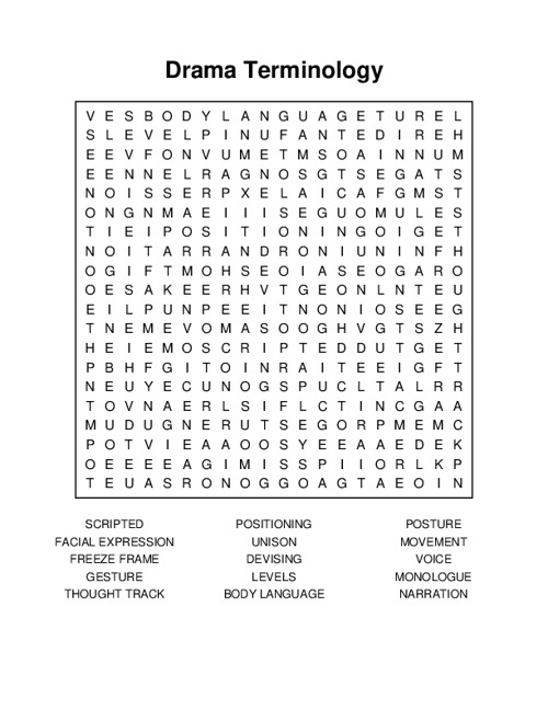 Drama Terminology Word Search Puzzle