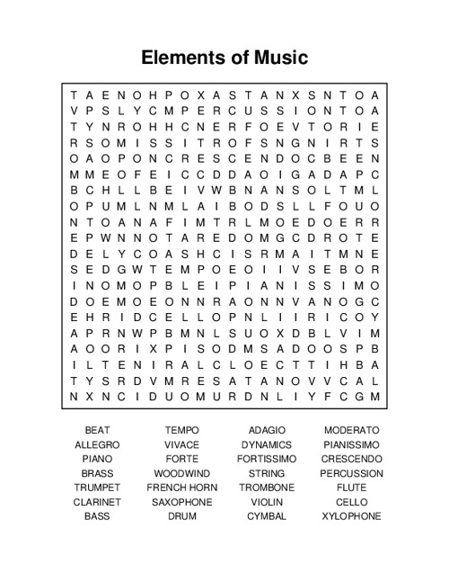 Elements of Music Word Search Puzzle