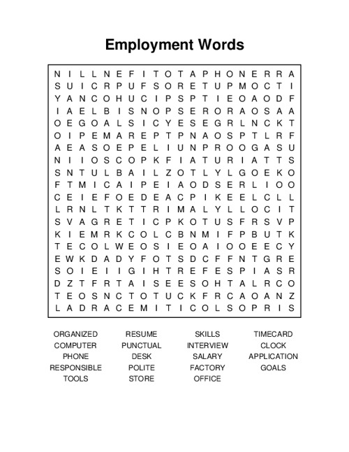 Employment Words Word Search Puzzle