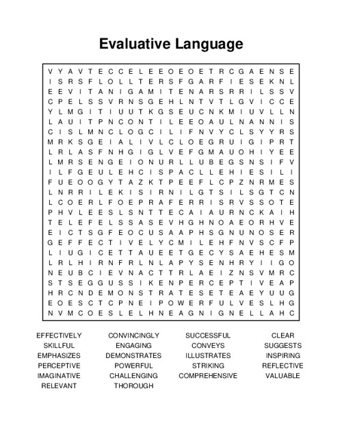 Evaluative Language Word Search Puzzle