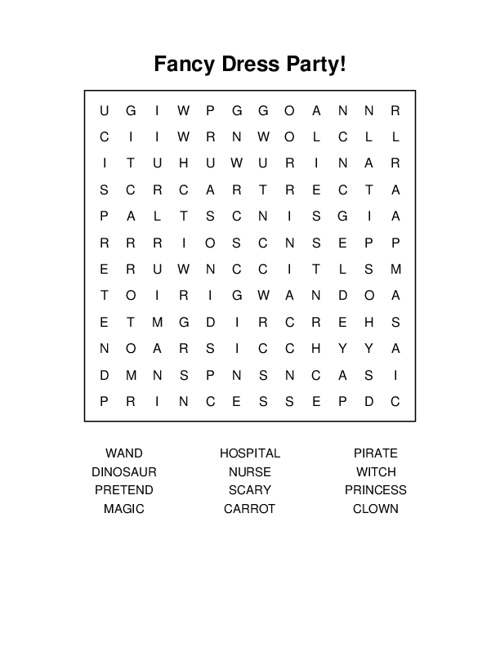 Fancy Dress Party! Word Search Puzzle