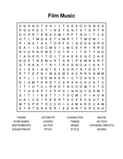 Film Music Word Search Puzzle
