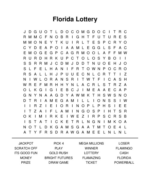 Florida Lottery Word Search Puzzle