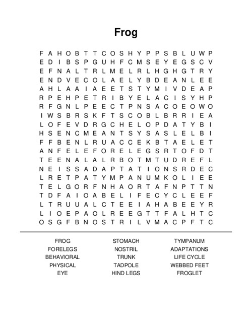 Frog Word Search Puzzle