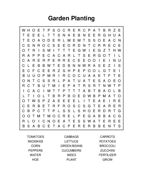 Garden Planting Word Search Puzzle