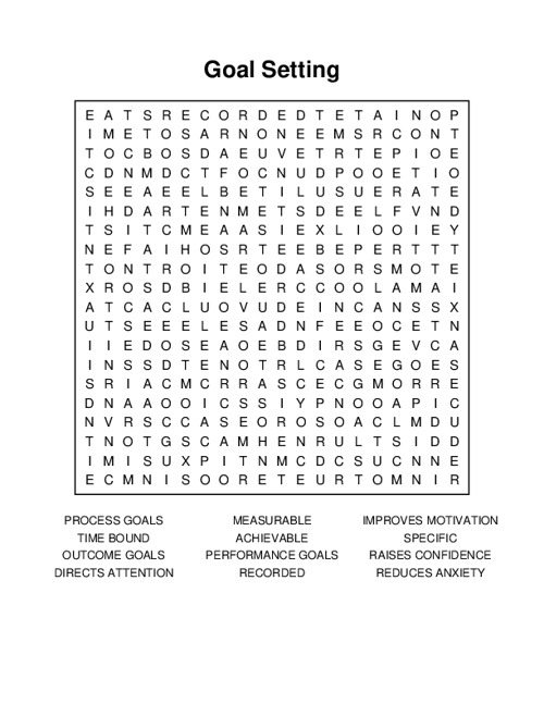 Goal Setting Word Search Puzzle