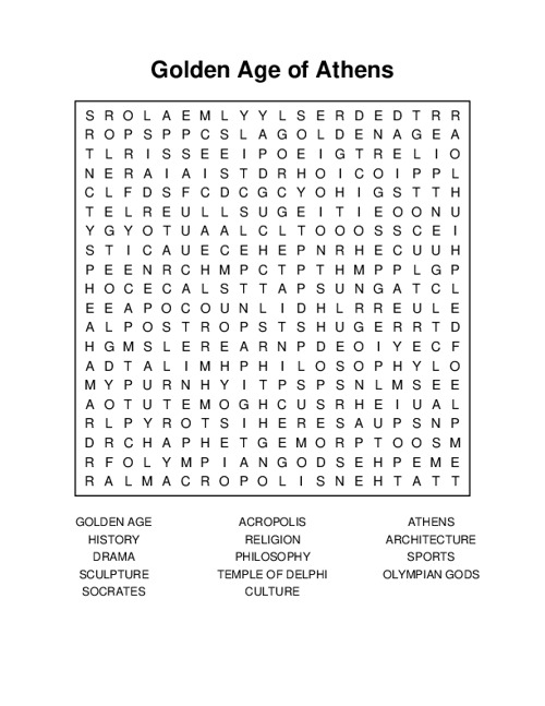 Golden Age of Athens Word Search Puzzle