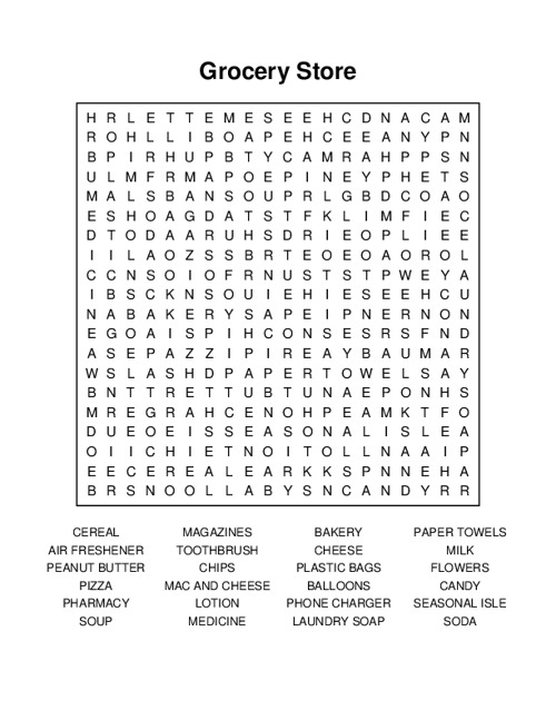 Grocery Store Word Search Puzzle