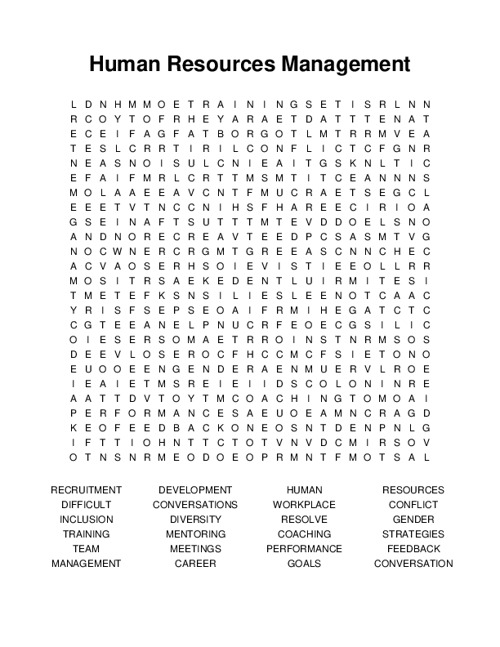 Human Resources Management Word Search Puzzle