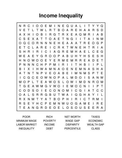 Income Inequality Word Search Puzzle
