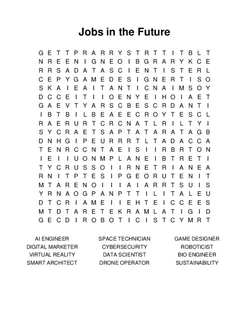Jobs in the Future Word Search Puzzle