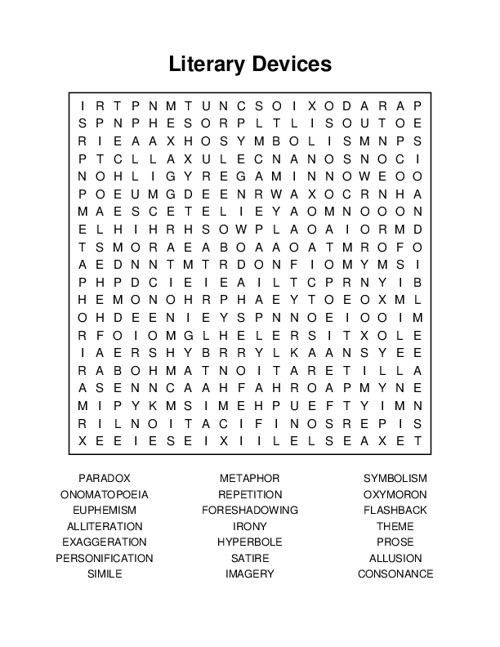 Literary Devices Word Search Puzzle