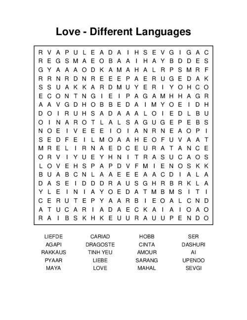 Love - Different Languages Word Search Puzzle