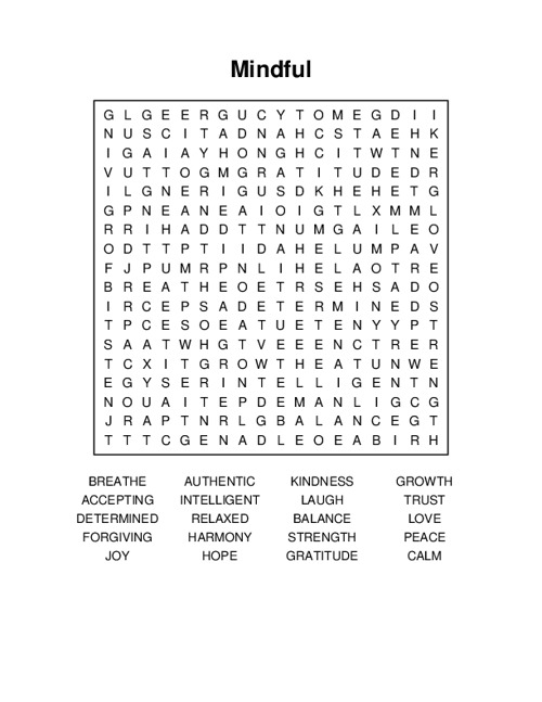 Mindful Word Search Puzzle